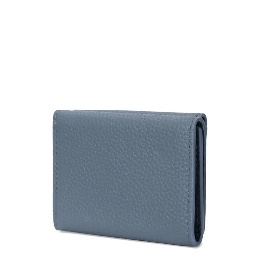 Compact Blue Leather Wallet with Zip Pocket
